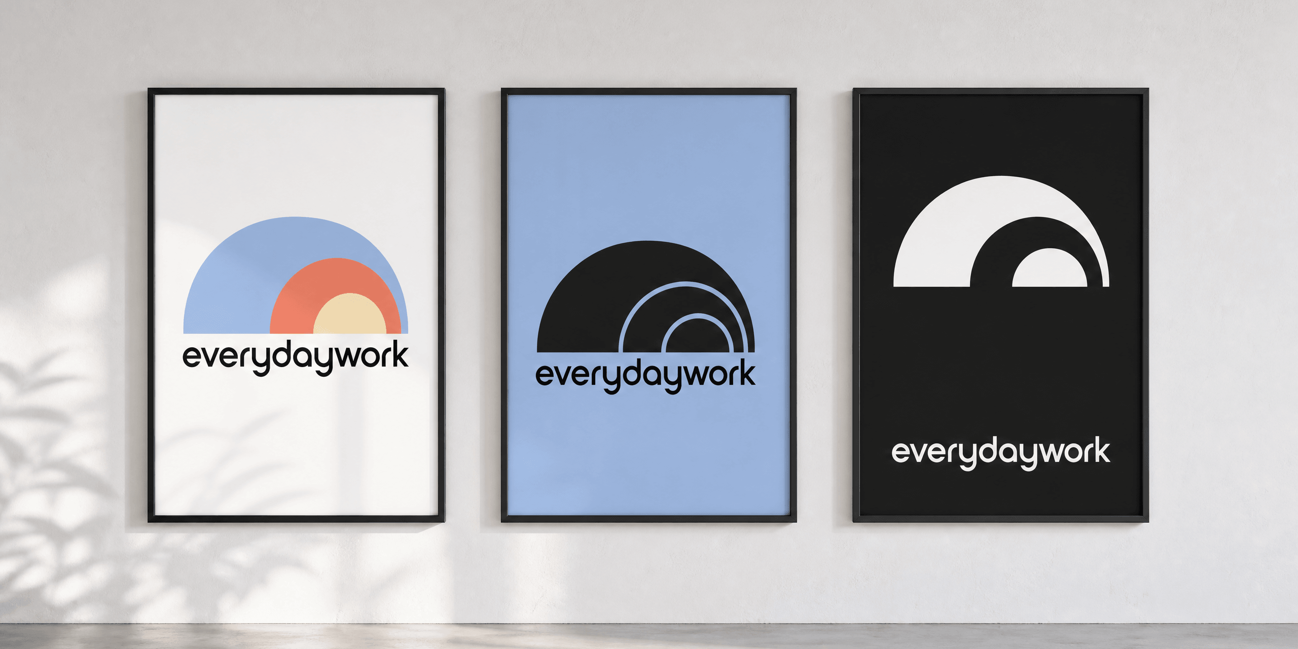 Everydaywork의 컬러 심볼과 워드마크를 적용한 브랜드 아이덴티티 디자인