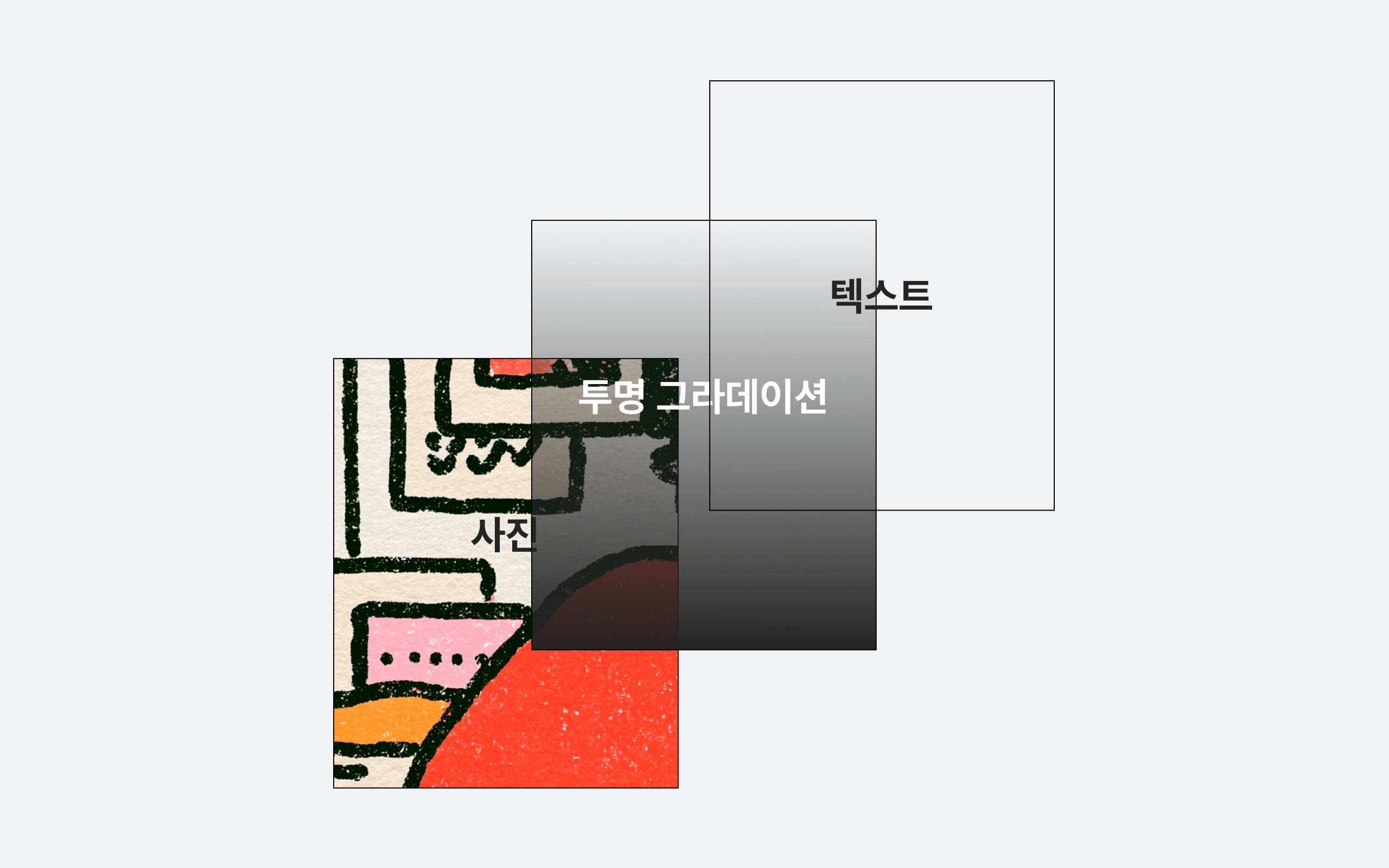사진 → 투명 그라데이션 → 텍스트